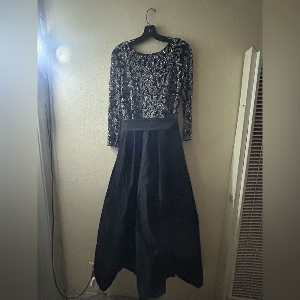 Pisarro nights Elegant Black and Silver Gown